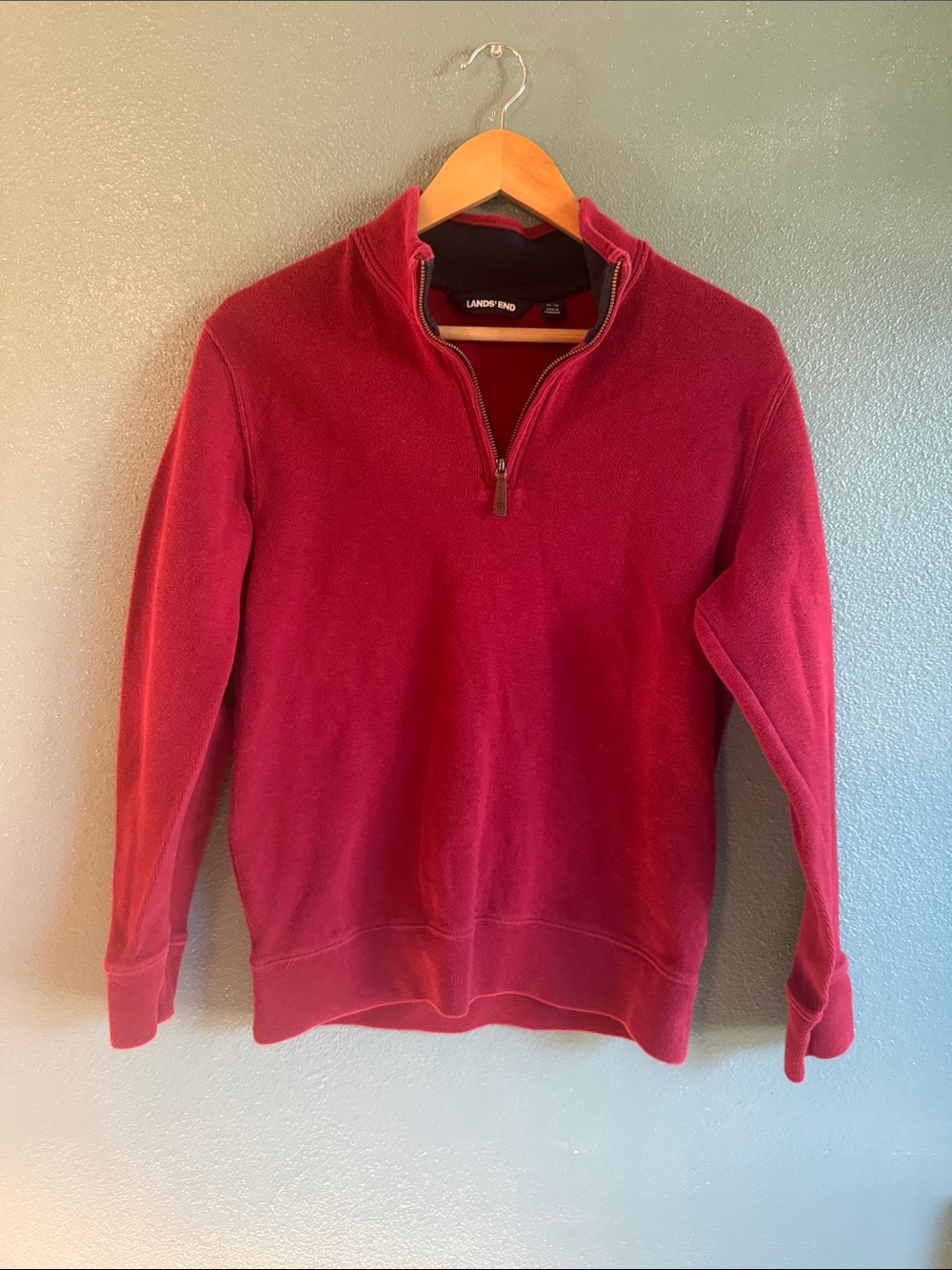 Lands' End Men's Crimson Half-Zip Pullover Sweater